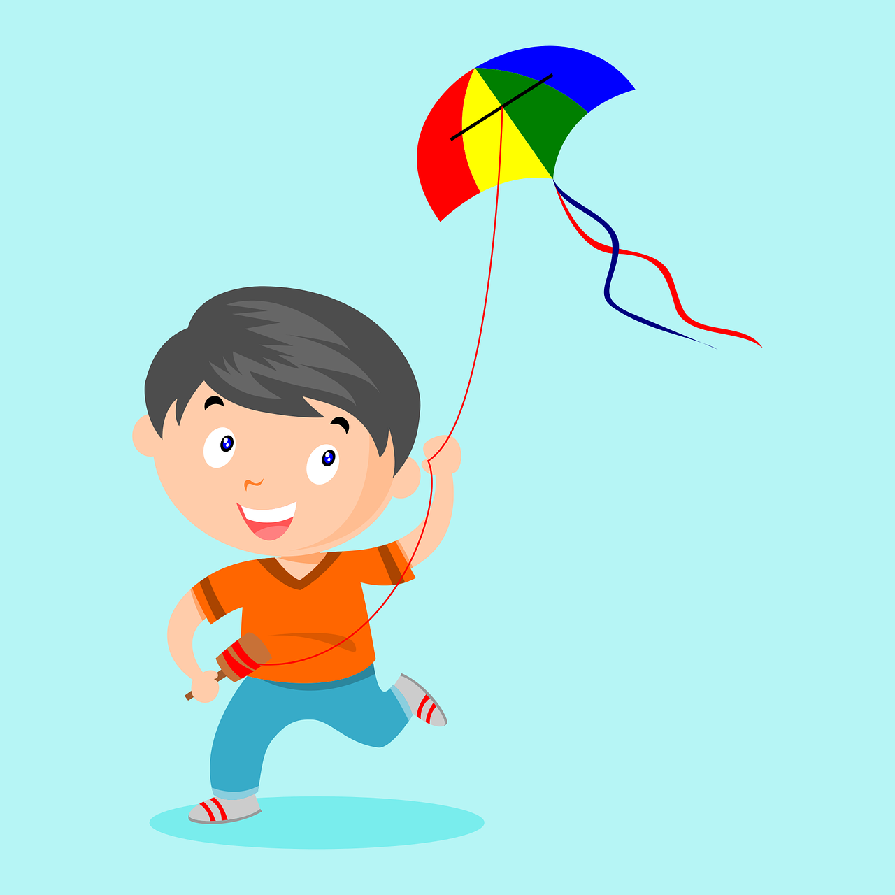 A boy playing with a kite